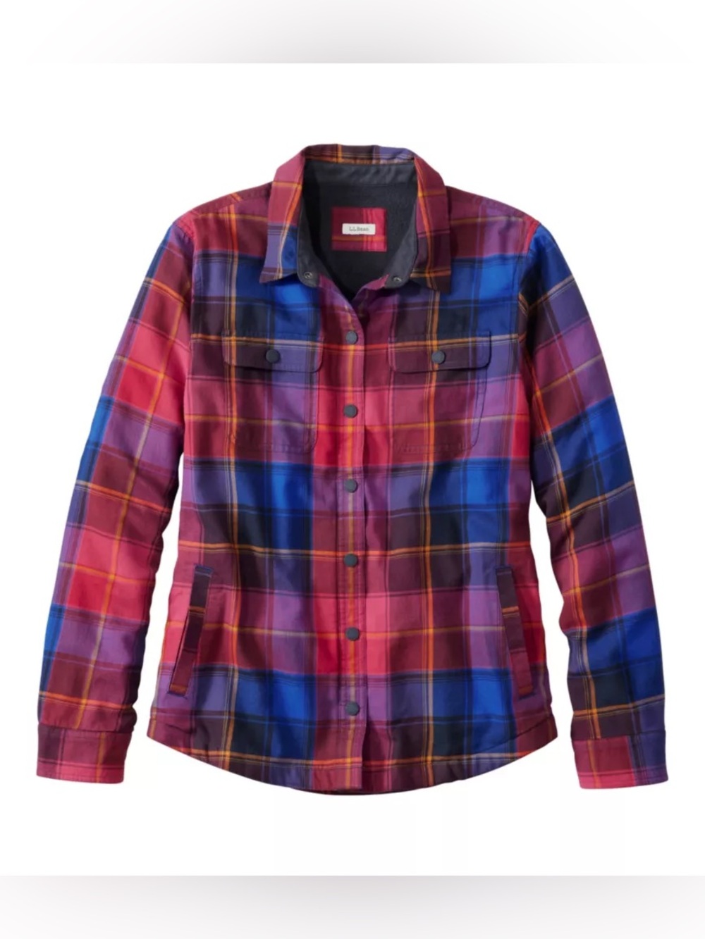 L.L. Bean Women's Multicolor Plaid Utility Fleece Lined Snap Shirt Jacket